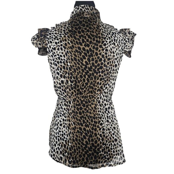Women's Leopard Print Sheer Ruffled Blouse, Size Small - Picture 3 of 17